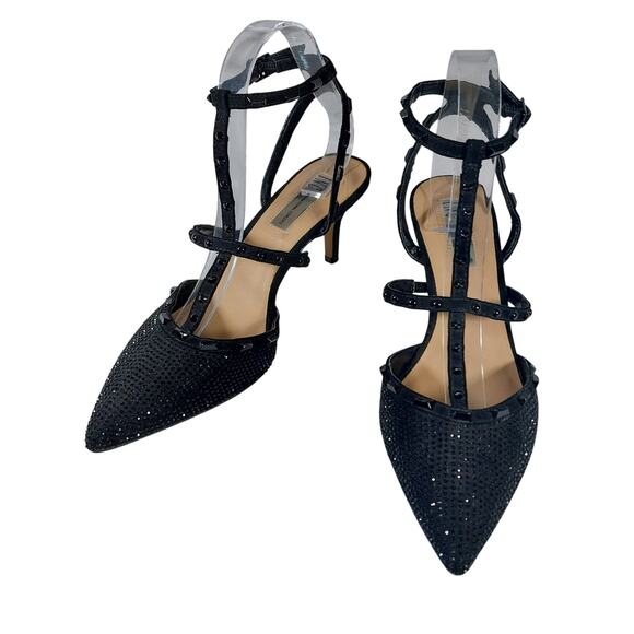 INC! DELICATE BLACK T-STRAP, POINTY TOE KITTEN HEELS, BLACK JEWELED! SZ 8M - Picture 10 of 10